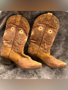 Laredo Brown Floral Embroidered Western Boots - Women